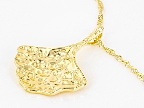 18k Yellow Gold Over Sterling Silver Gingko Leaf Pendant With Chain