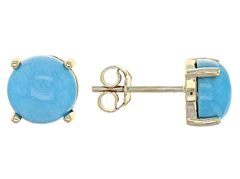Blue Sleeping Beauty Turquoise 10k Yellow Gold Solitaire Earrings