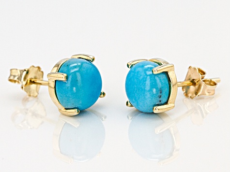 Blue Sleeping Beauty Turquoise 10k Yellow Gold Solitaire Earrings
