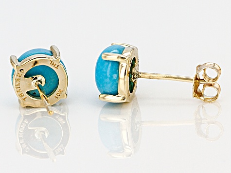 Blue Sleeping Beauty Turquoise 10k Yellow Gold Solitaire Earrings