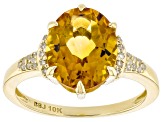 Citrine With Champagne Diamond And White Diamond 10k Yellow Gold Ring 2.76ctw