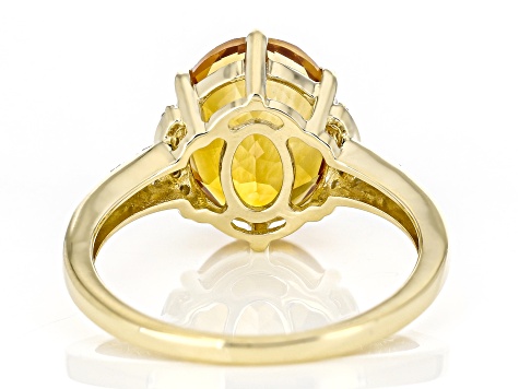 Citrine With Champagne Diamond And White Diamond 10k Yellow Gold Ring 2.76ctw