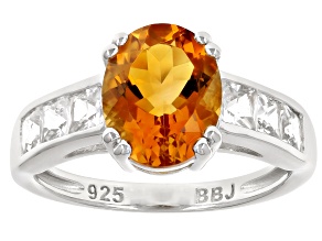 Yellow Citrine Rhodium Over Sterling Silver Ring 2.75ctw