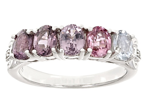 Multi-Color Spinel Rhodium Over Sterling Silver Band Ring 1.64ctw