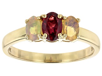 Grape Color Garnet With Ethiopian Opal 10k Yellow Gold Ring 0.74ctw