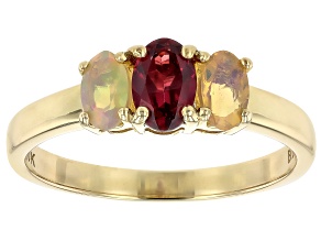 Grape Color Garnet With Ethiopian Opal 10k Yellow Gold Ring 0.74ctw