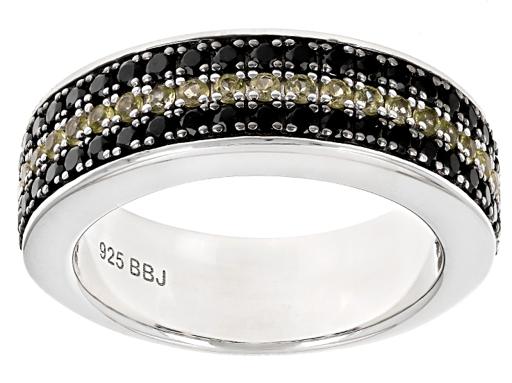 Green Peridot Rhodium Over Sterling Silver Band Ring 1.11ctw