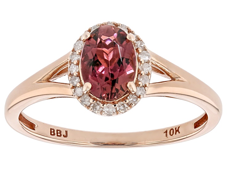 Pink Tourmaline With White Diamond 10k Rose Gold Ring 0.74ctw