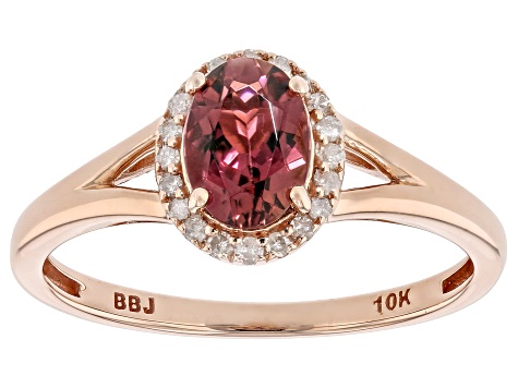 Pink Tourmaline With White Diamond 10k Rose Gold Ring 0.74ctw