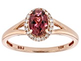 Pink Tourmaline With White Diamond 10k Rose Gold Ring 0.74ctw