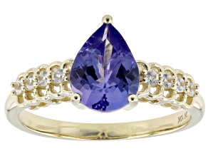 Blue Tanzanite With White Zircon 10k Yellow Gold Ring 1.76ctw