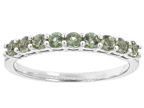 Green Moldavite Rhodium Over Sterling Silver Band Ring 0.38ctw