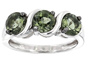Green Moldavite Rhodium Over Sterling Silver 3-Stone Ring 1.35ctw