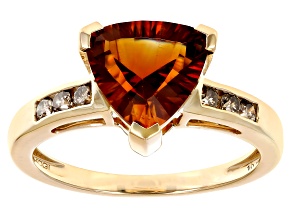 Madeira Citirine With Champagne Diamond 10k Yellow Gold Ring 2.28ctw