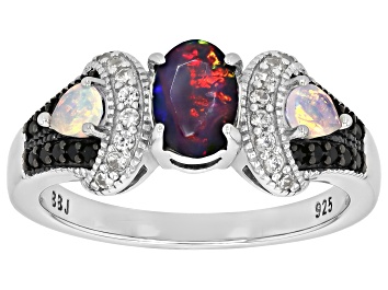 Picture of Black Ethiopian Opal Rhodium Over Silver Ring 0.81ctw