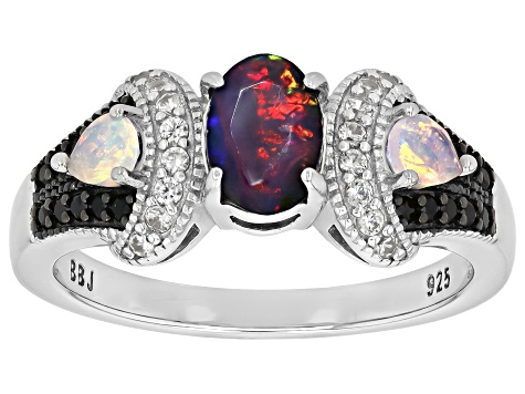 Black Ethiopian Opal Rhodium Over Silver Ring 0.81ctw