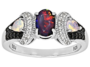 Black Ethiopian Opal Rhodium Over Silver Ring 0.81ctw