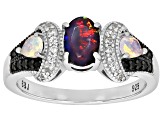 Black Ethiopian Opal Rhodium Over Silver Ring 0.81ctw