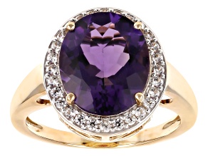 Amethyst With White Zircon 10k Yellow Gold Ring 4.24ctw