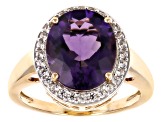 Amethyst With White Zircon 10k Yellow Gold Ring 4.24ctw