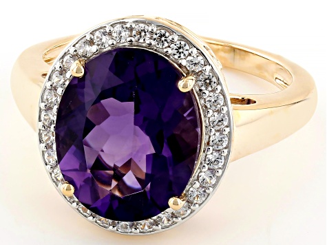 Amethyst With White Zircon 10k Yellow Gold Ring 4.24ctw