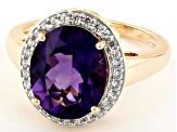 Amethyst With White Zircon 10k Yellow Gold Ring 4.24ctw