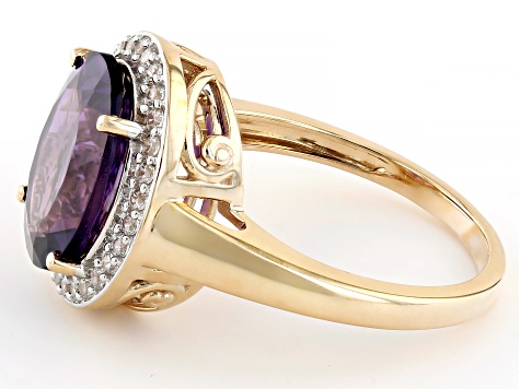 Amethyst With White Zircon 10k Yellow Gold Ring 4.24ctw