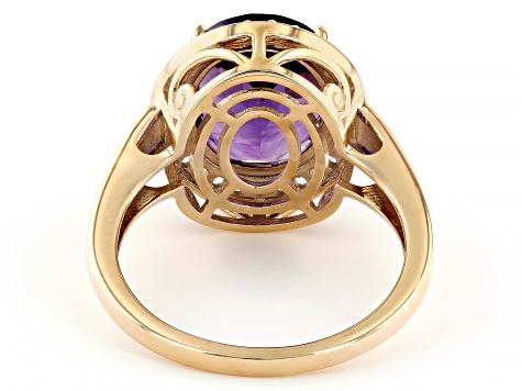 Amethyst With White Zircon 10k Yellow Gold Ring 4.24ctw