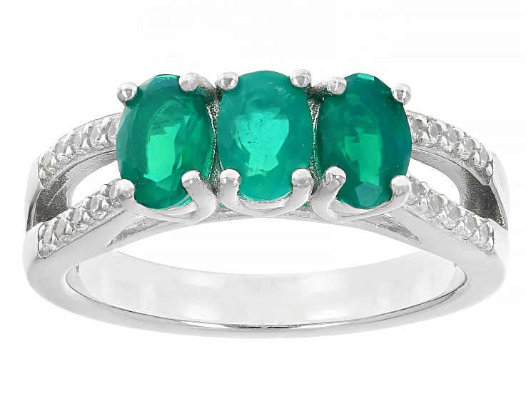 Green Ethiopian Opal With White Zircon Rhodium Over Silver