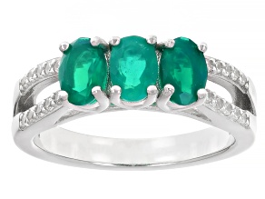 Green Ethiopian Opal With White Zircon Rhodium Over Silver Ring 0.86ctw