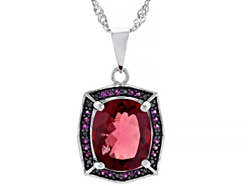 Picture of Red Lab Created Bixbite Rhodium Over Silver Pendant With Chain 2.73ctw
