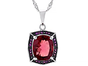 Red Lab Created Bixbite Rhodium Over Silver Pendant With Chain 2.73ctw