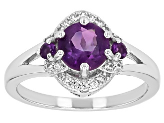 African Amethyst With White Zircon Rhodium Over Silver Ring 1.26ctw