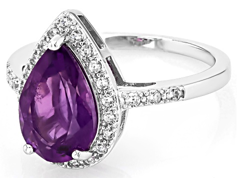 Purple African Amethyst Rhodium Over Silver Ring 2.30ctw