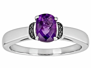 Purple African Amethyst Rhodium Over Silver Ring 0.83ctw