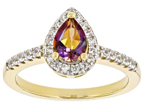Multi Color Quartz With White Zircon 18k Yellow Gold Over Sterling Silver Ring 0.81ctw