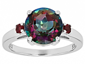 Multi-Color Quartz Rhodium Over Sterling Silver Ring 2.94ctw