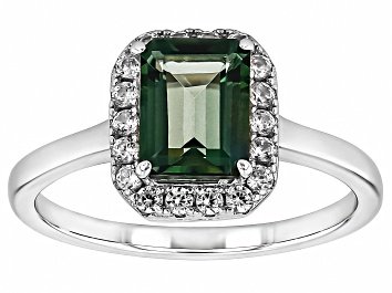 Picture of Green Labradorite Rhodium Over Sterling Silver Halo Ring 1.72ctw