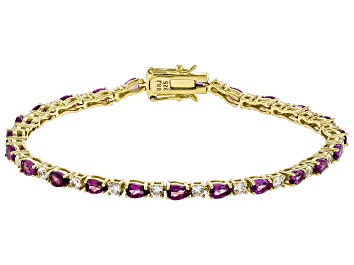 Picture of Purple Rhodolite With White Zircon 18k Yellow Gold Over Sterling Silver Bracelet 6.65ctw
