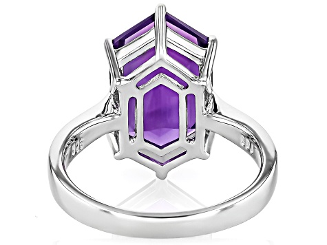 Purple African Amethyst Rhodium Over Silver Solitaire Ring