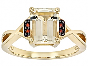 Yellow Labradorite With Red Garnet 18k Yellow Gold Over Sterling Silver Ring 1.96ctw