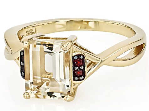Yellow Labradorite With Red Garnet 18k Yellow Gold Over Sterling Silver Ring 1.96ctw - KTS108