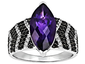Purple African Amethyst Rhodium Over Silver Ring