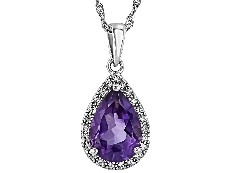 Purple African Amethyst Rhodium Over Silver Pendant With