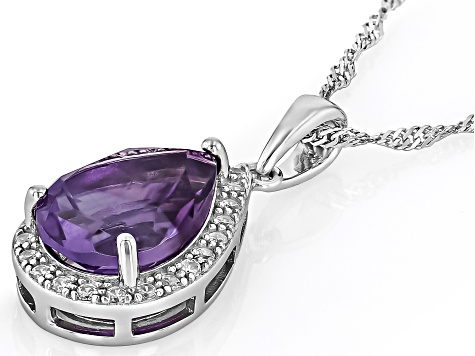 Purple African Amethyst Rhodium Over Silver Pendant With Chain