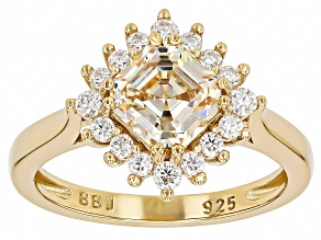 Stronitium Titanate With Moissanite 18k Yellow Gold Over Sterling Silver Ring 2.64ctw