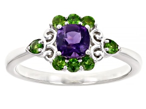 Purple African Amethyst Rhodium Over Sterling Silver Ring 0.50ctw