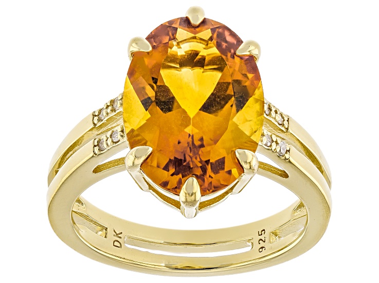 Brazilian Citrine With White Diamond 18k Yellow Gold Over