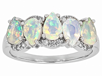 Picture of Ethiopian Opal Rhodium Over Sterling Silver Ring 1.17ctw