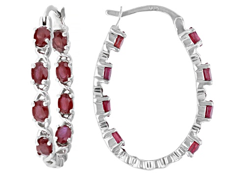 Red Mahaleo® Ruby Platinum Over Sterling Silver Hoop Earrings 3.88ctw